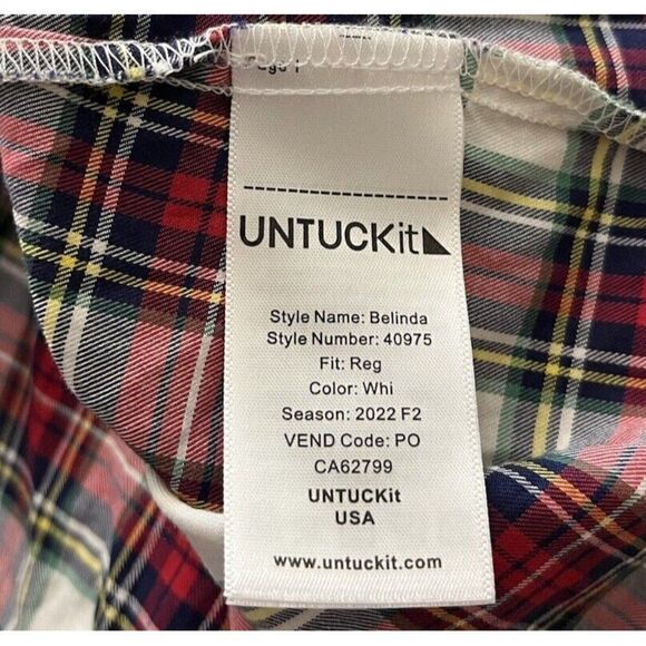 Untuckit For Her Size 4 Red Plaid Button Front Blouse Belinda Tuxedo Bib Shirt - Picture 6 of 6